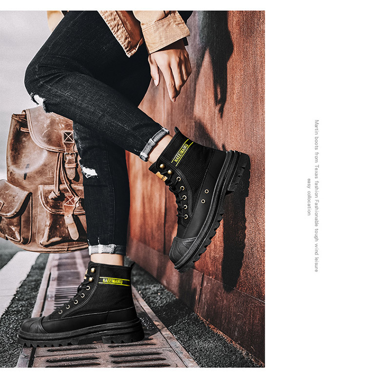 马丁靴男高帮春季新款厚底帆布休闲运动靴子男士工装百搭机车短靴详情10
