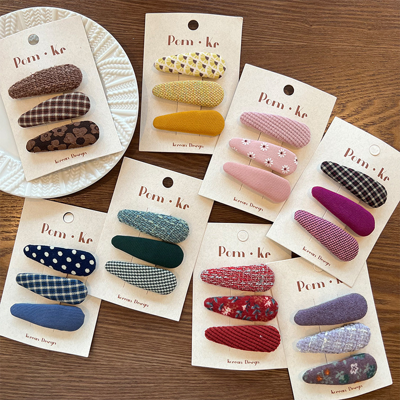 新款韩版碎花布艺bb夹儿童百搭毛呢手工少女刘海夹碎发夹发饰发卡