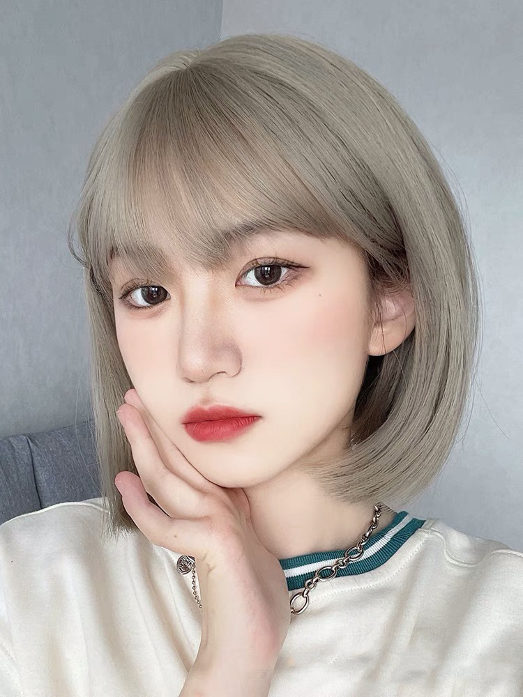 Customized Korean-style popular comic bobo head wig, student face trimming, fluffy full head set, girl collarbone short hair