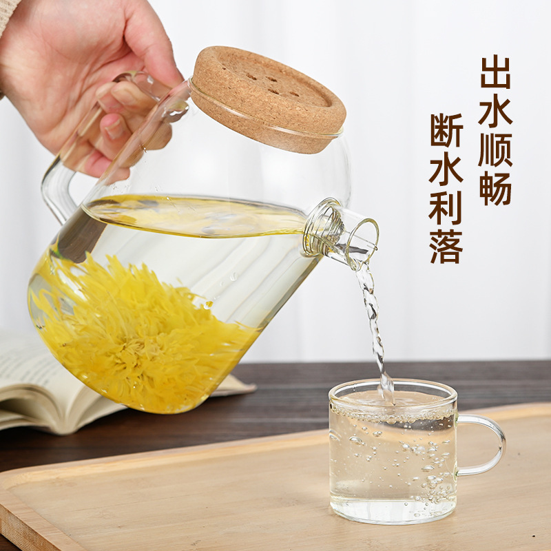 Nordic high-temperature resistant high borosilicate glass teapot for boiling water, cute for girls, household flower and fruit teapot, transparent and simple tea set details Picture