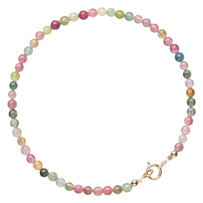 3mm candy round bead tourmaline bracelet, single-ring natural crystal bracelet, fashionable and versatile women's colored crystal jewelry wholesale Item Picture