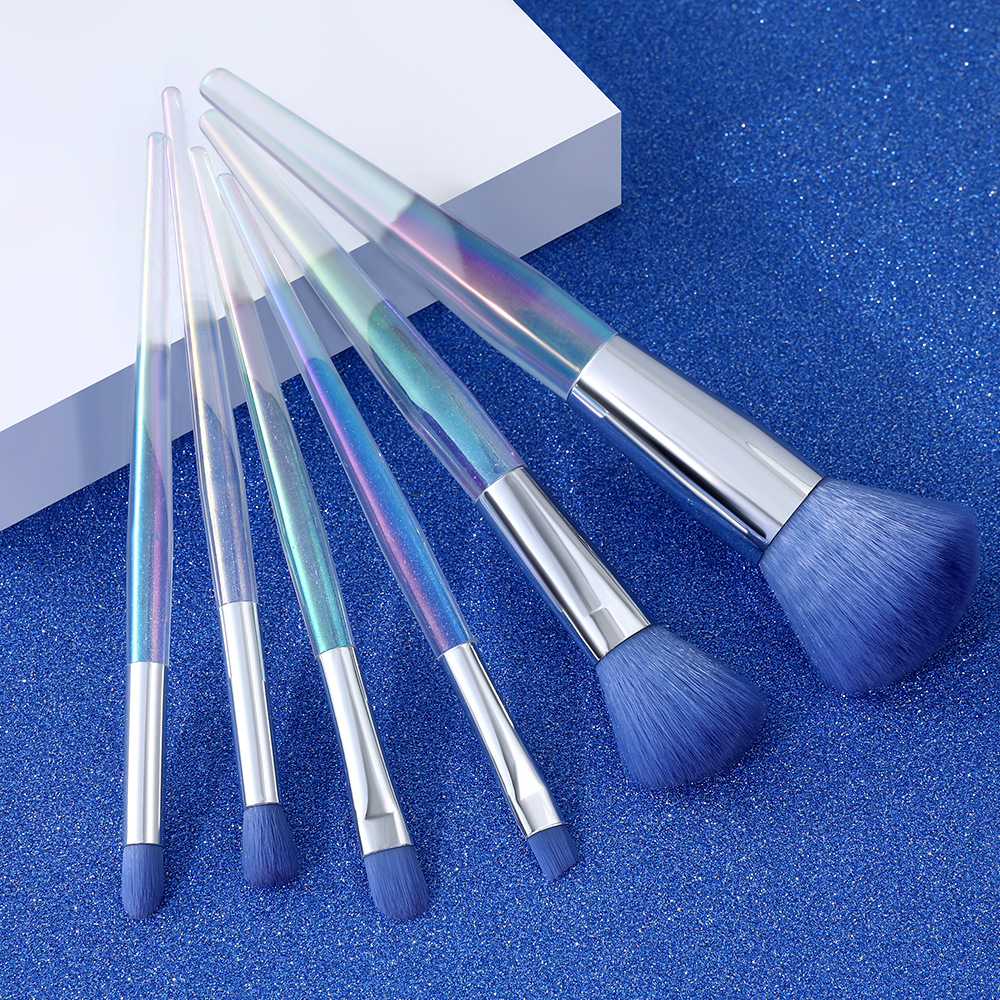 Nuevo 6pcs electrochapado mango de plástico cepillo de maquillaje cepillo de sombra de ojos cepillo de labios cepillo de cejas crossover fuente shanilak details Picture