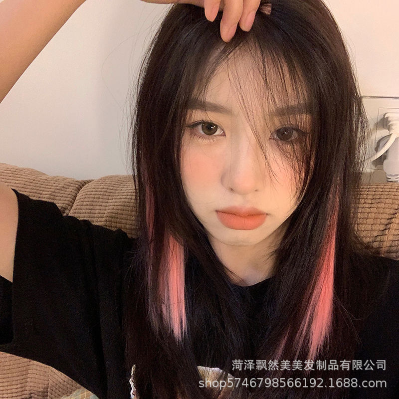 Color hair piece Wig piece Extensions Hanging ear hair dye piece Artificial hair bleach wig woman high temperature silk curly straight hair details Picture