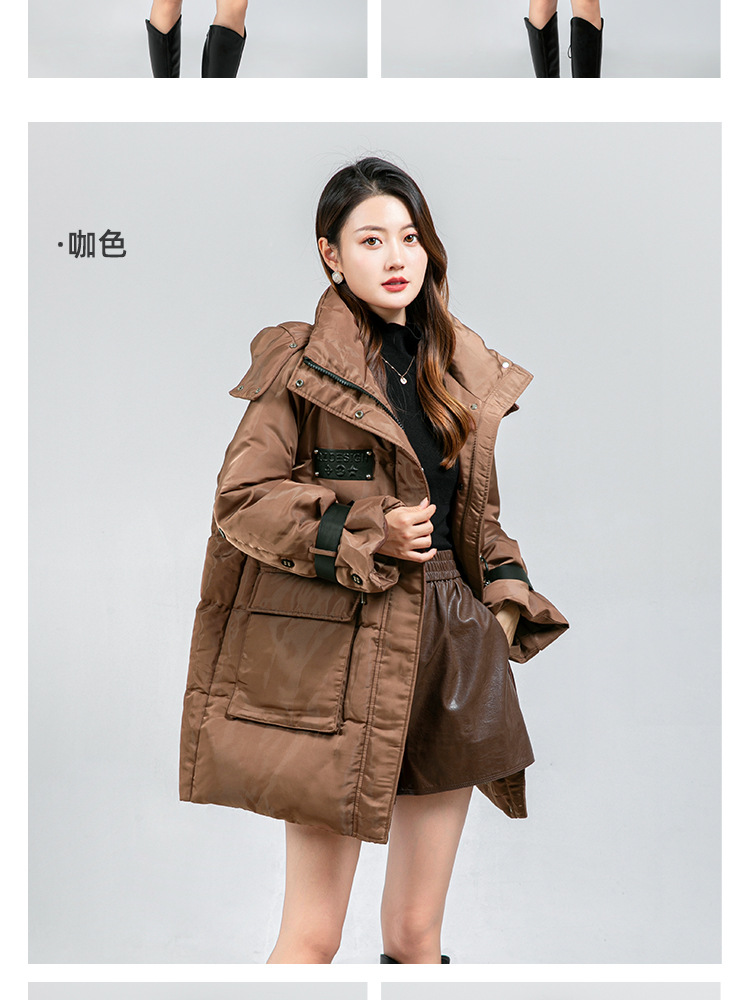 2025 New mid-length, waist-cinching and slimming down jacket for women, winter windproof and warm hooded duck down bread jacket and cotton-padded jacket pic 12