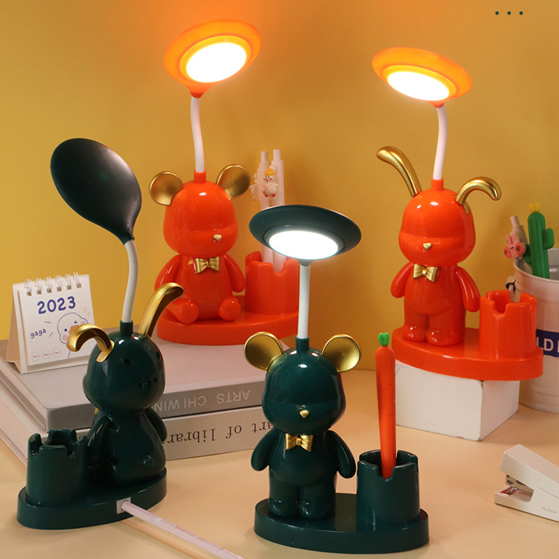 Small Cartoon Table Lamp With Pencil Holder And Pencil Sharpener Flexible Rechargeable Children's Room Eye Protection Reading And Learning Light
