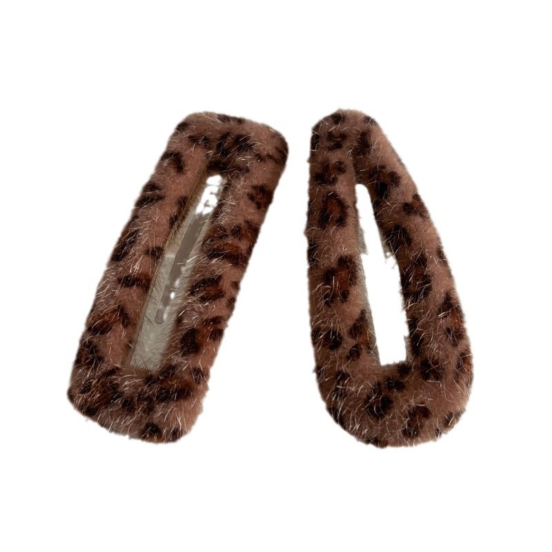 复古豹纹镂空毛绒水滴bb夹时尚百搭气质夹子头饰发夹女秋冬发饰品白底实物图