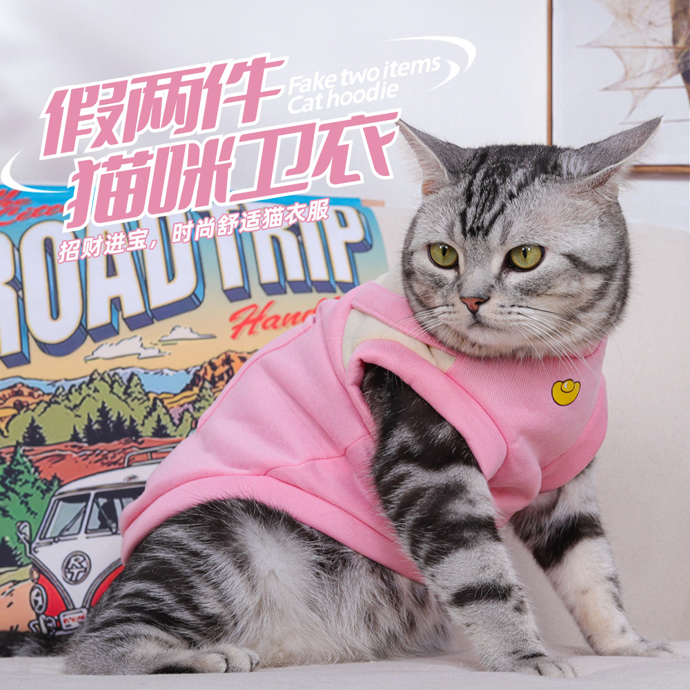 猫咪衣服新款秋冬保暖狗狗卫衣假两件布偶短毛卡通防风宠物背心猫