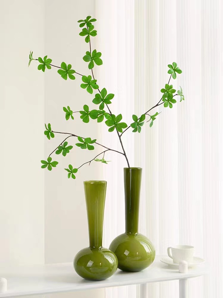 French vintage high-end glazed vase, olive green handcrafted niche art Phalaenopsis vase, living room decoration Specification image