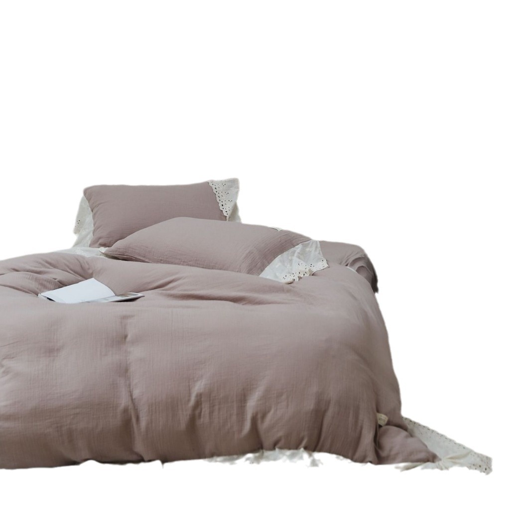 Cotton Double Yarn 4-Piece Set Plain Lace Lace Set French Princess Style Bed Atmosphere 4-Piece Set Item Picture