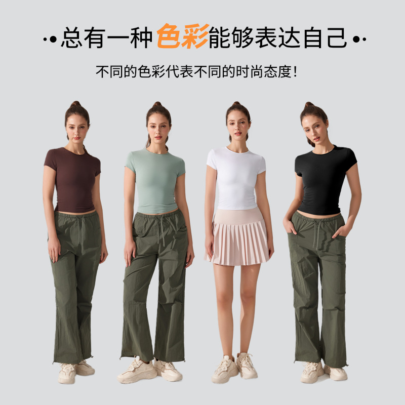 European and American round-neck casual sports short-sleeved breathable quick-drying yoga T-shirt, waist-cinching and body-shaping running fitness vest top Specification image