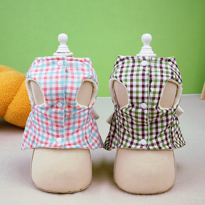 Dog clothes, new autumn and winter pet clothing, cat clothes, cute cotton skirts that can be pulled, 2023 baby checkered cotton skirts details Picture