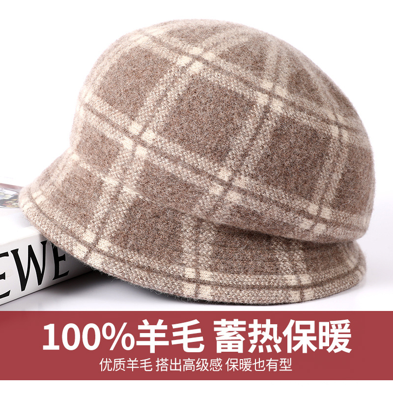 100% Quality Wool Basin Hat Women's Autumn-Winter Vintage Beret Checked Octagon Hat Warm Fisherman's Hat Application Scenario