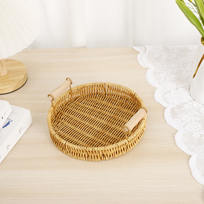 Imitation rattan fruit plate, hand-woven Japanese bread basket, steamed bun basket, living room household storage basket, rattan double-eared tray Application Scenario