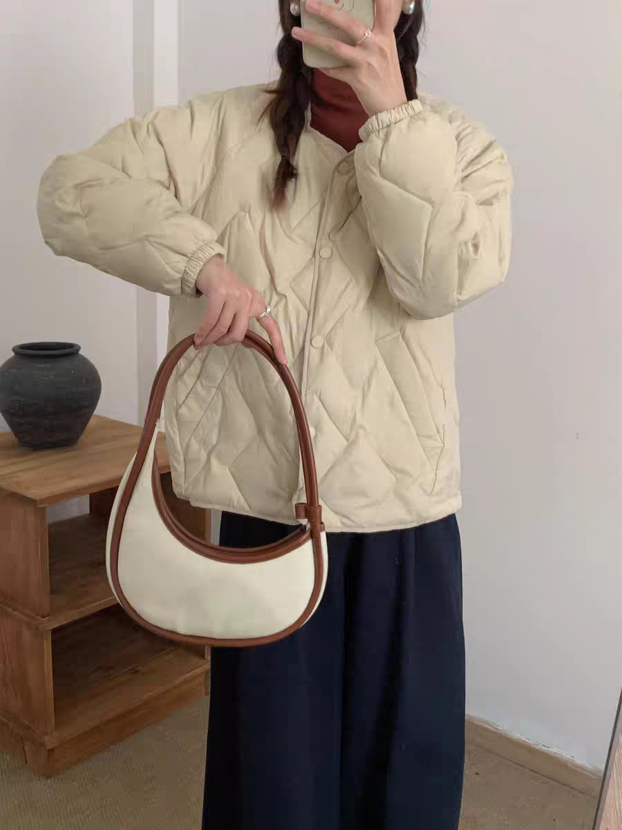 Diamond-patterned light down jacket for women, short style 2025, fashionable autumn and winter warmth, petite white duck down inner jacket pic 10