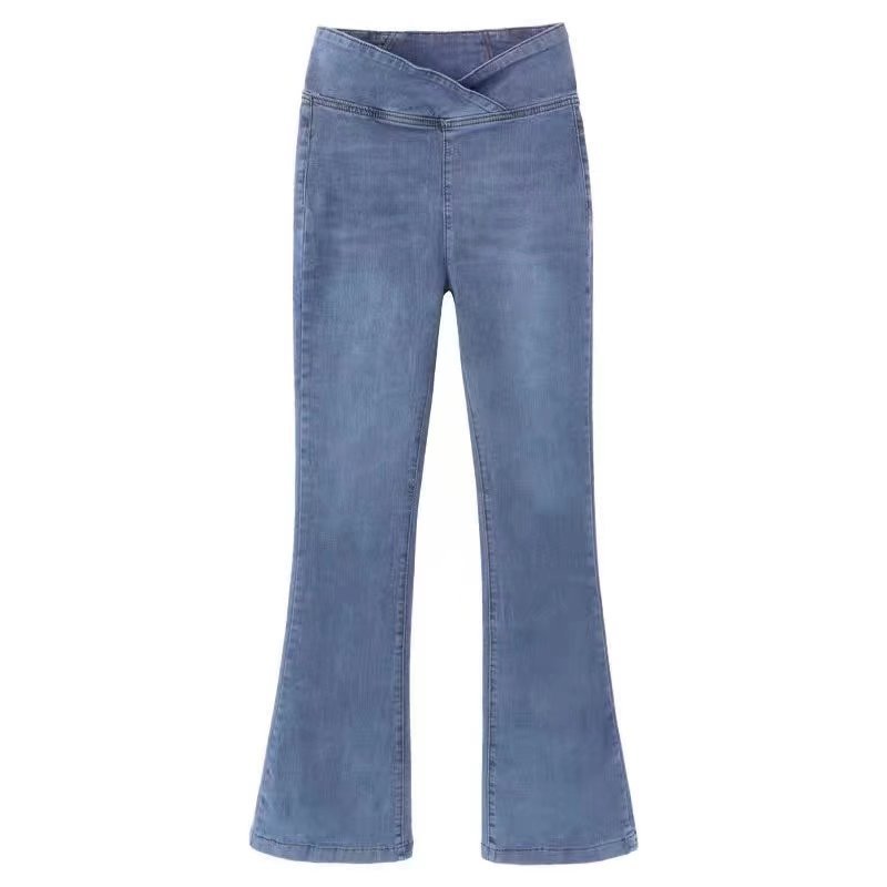 Retro blue high-waisted flared jeans for women, new spring and autumn style. They are elastic and slimming, versatile, floor-length flared pants Item Picture