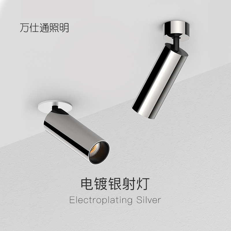 万仕通电镀银色明装射灯中古风360可调角度洗墙照画不锈钢led壁灯