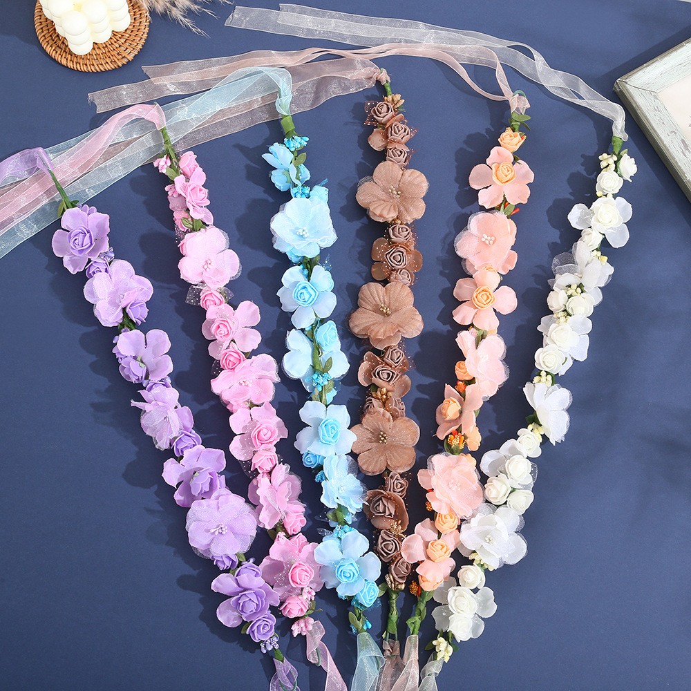Korean Mori Bridal Wreath Headdress Bridesmaids Simulation Rose Flower Headband Hair Accessories Seaside Beach Accessories Headflowers details Picture