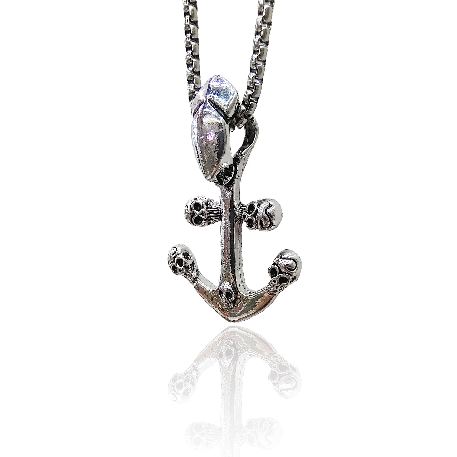 Net Red Men's Necklace Europe And The United States Military Brand Necklace Sweater Chain Stainless Steel Necklace Ghost Head Boat Anchor Pendant Wholesale details Picture