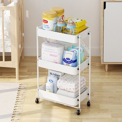 One-button folding three-layer shelving cart shelving floor multi-layer portable kitchen shelving for household baby products Specification drawing