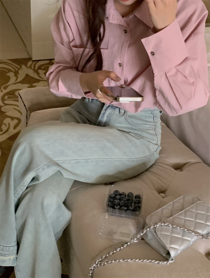 2026春季新品韩国粉色休闲宽松慵懒风长袖衬衫女打底上衣DY-198详情17