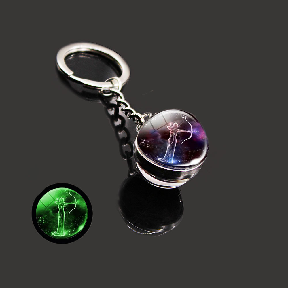Amazon Sells Fantasy Twelve Constellations Luminous Double Glass Ball Key Chain Key Chain Accessories Wholesale details Picture