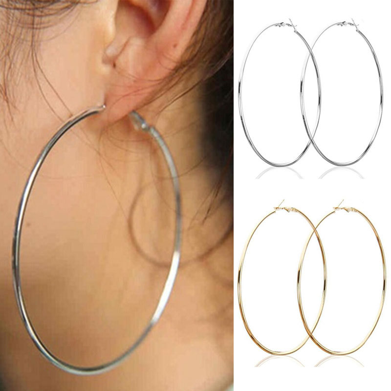 Cross-border best-selling exaggerated large circle earrings and earrings for women, European and American simple and individual metal smooth ear ring accessories wholesale Specification image
