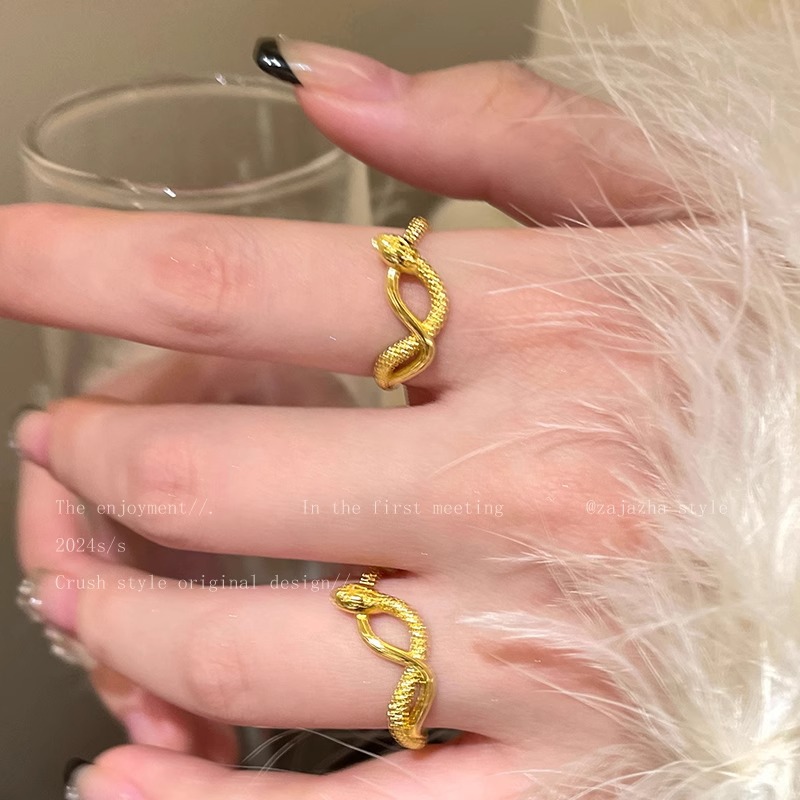 Kimoj's New Golden Snake Coiled Open Ring For Women Born In The Year Of The Snake, A Simple, Fashionable And High-End Index Finger Ring Item Picture