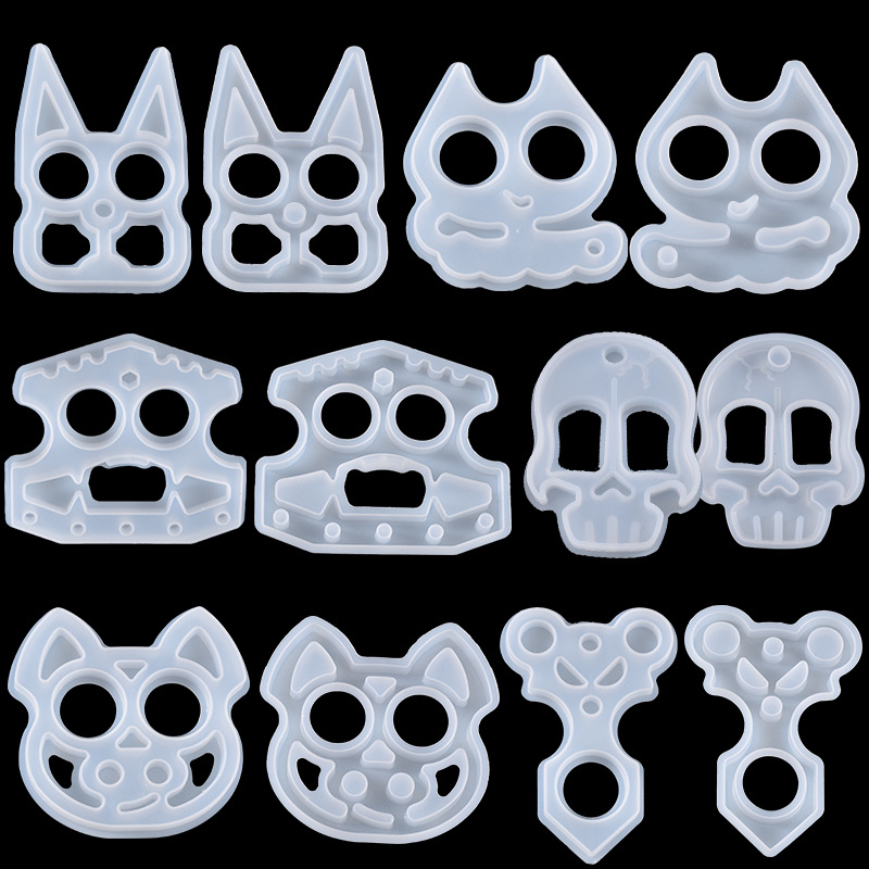 diy crystal resin resin fist buckle molds, multiple animal cartoon DIY defense and self-defense fist buckle silicone molds details Picture