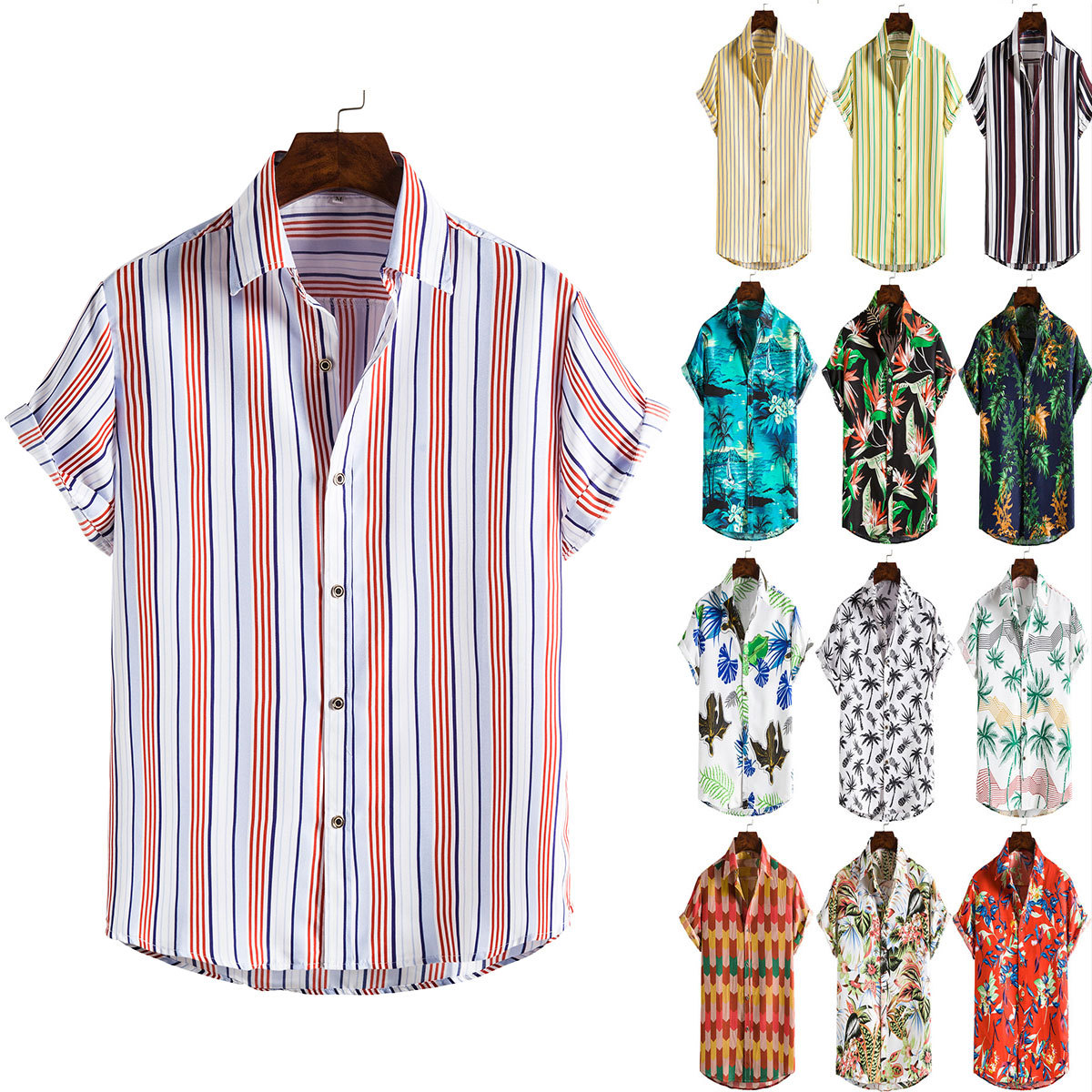 New 2023 Spring/Summer men's beach shirts, Hawaiian short-sleeved floral shirts for men, cross-border e-commerce supply Specification image