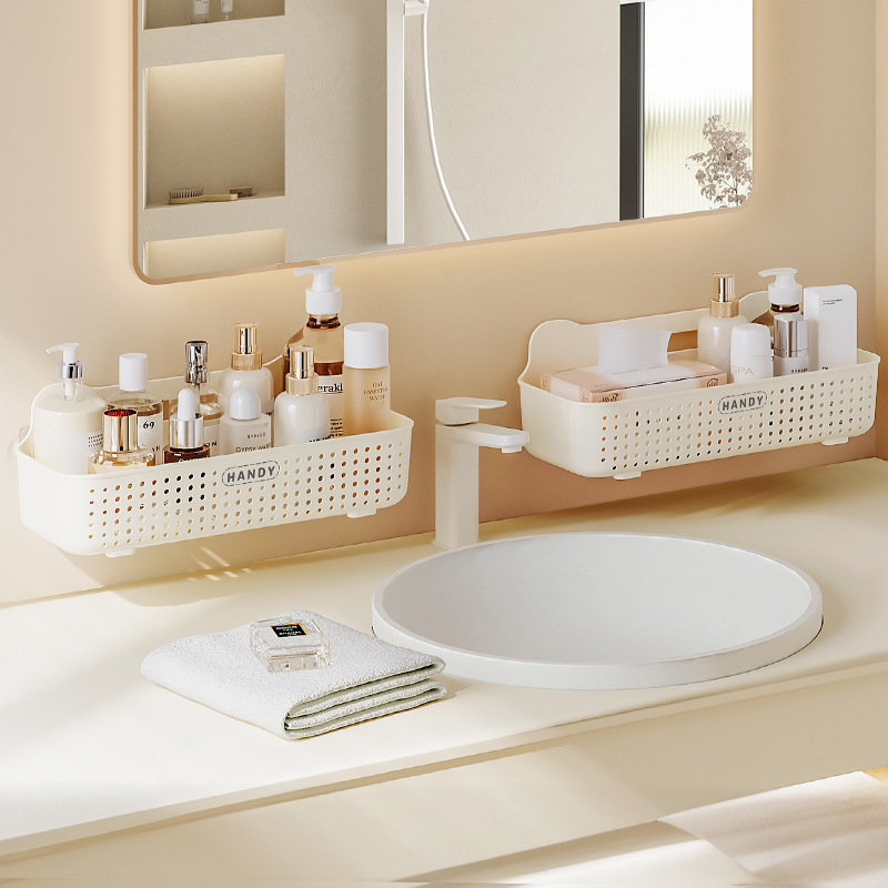 Bathroom Storage Shelf Bathroom Bathroom Washroom Perforation-Free Wall Mounted Toiletries And Toiletries Storage And Dressing Rack Application Scenario