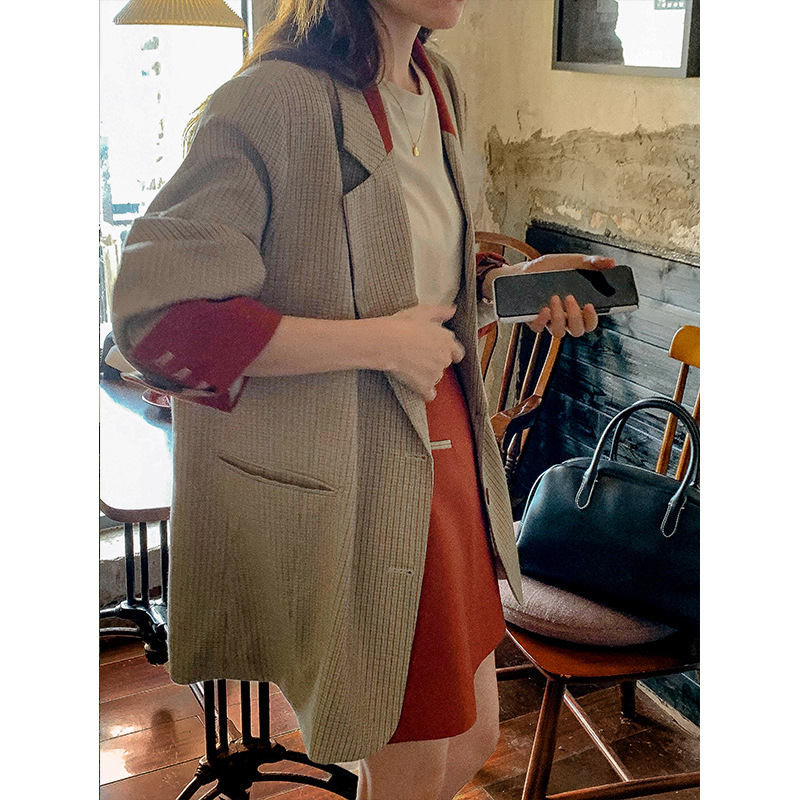 MOXI十三行西装女中长款2022秋季新款设计感小众格子西服西装外套