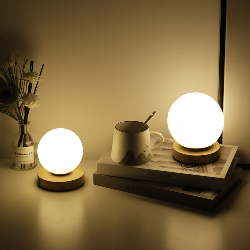 Cross-border moon desk lamp, dual-purpose charger and plug, night light, bedside lamp, bedroom desk, creative gift, round small desk lamp details Picture