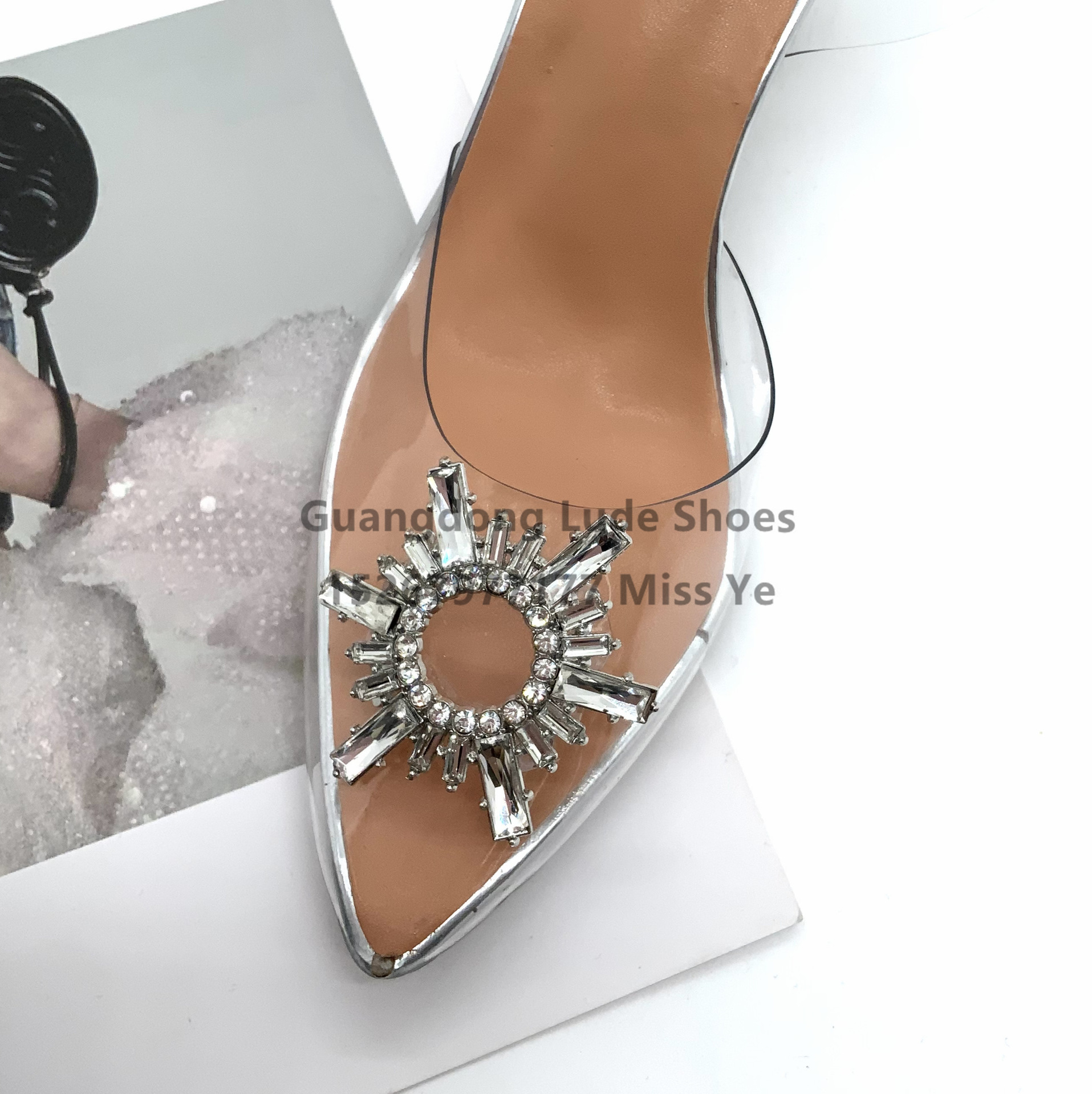 High Heels Crystal Wine Glass With Temperament Summer And Spring Design Sense Crystal Buckle Single Shoes Guangzhou Women's Shoes Craft Shoes Specification drawing