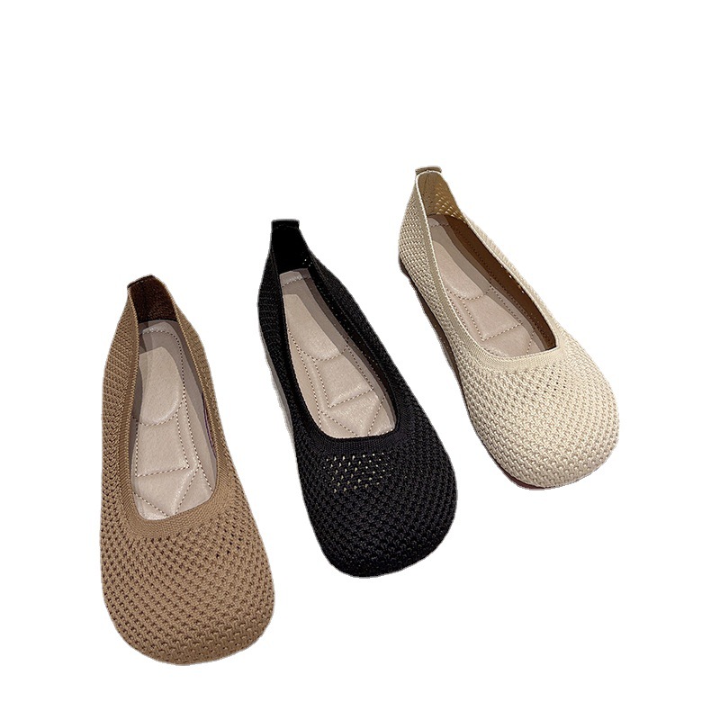 Knitted women's shoes breathable soft sole comfortable massage sole big head flat single shoes wholesale manufacturers for lazy milk shoes Item Picture