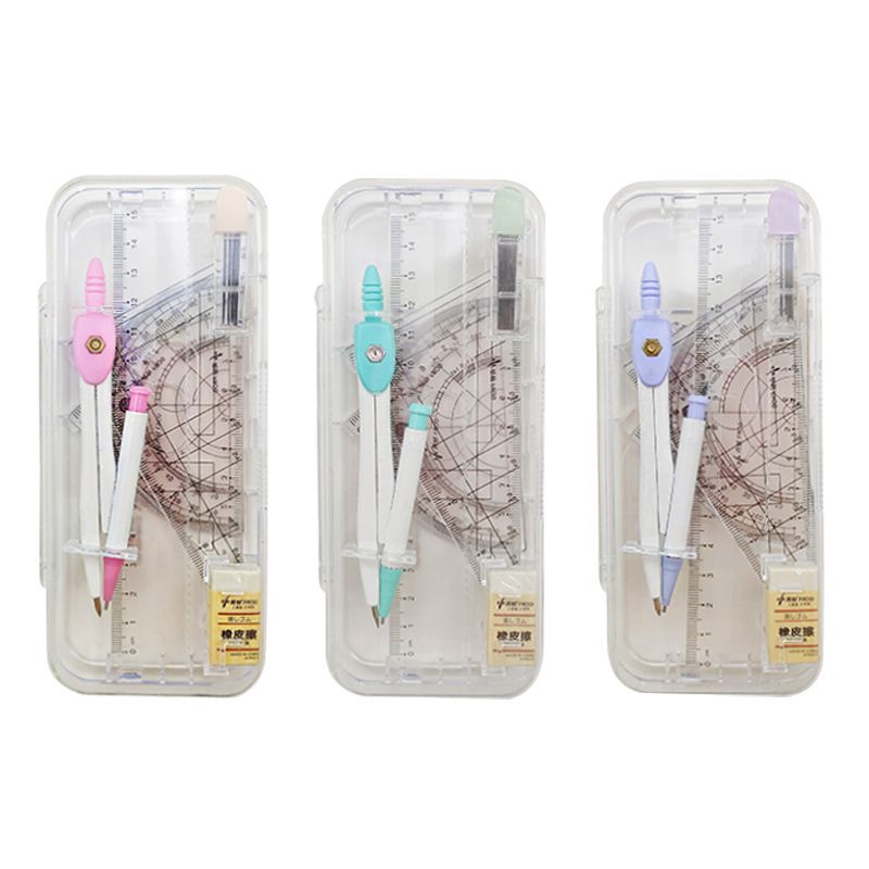 Macaron color metal compasses ruler set students special wholesale exam 7-piece set multifunctional stationery combination Item Picture