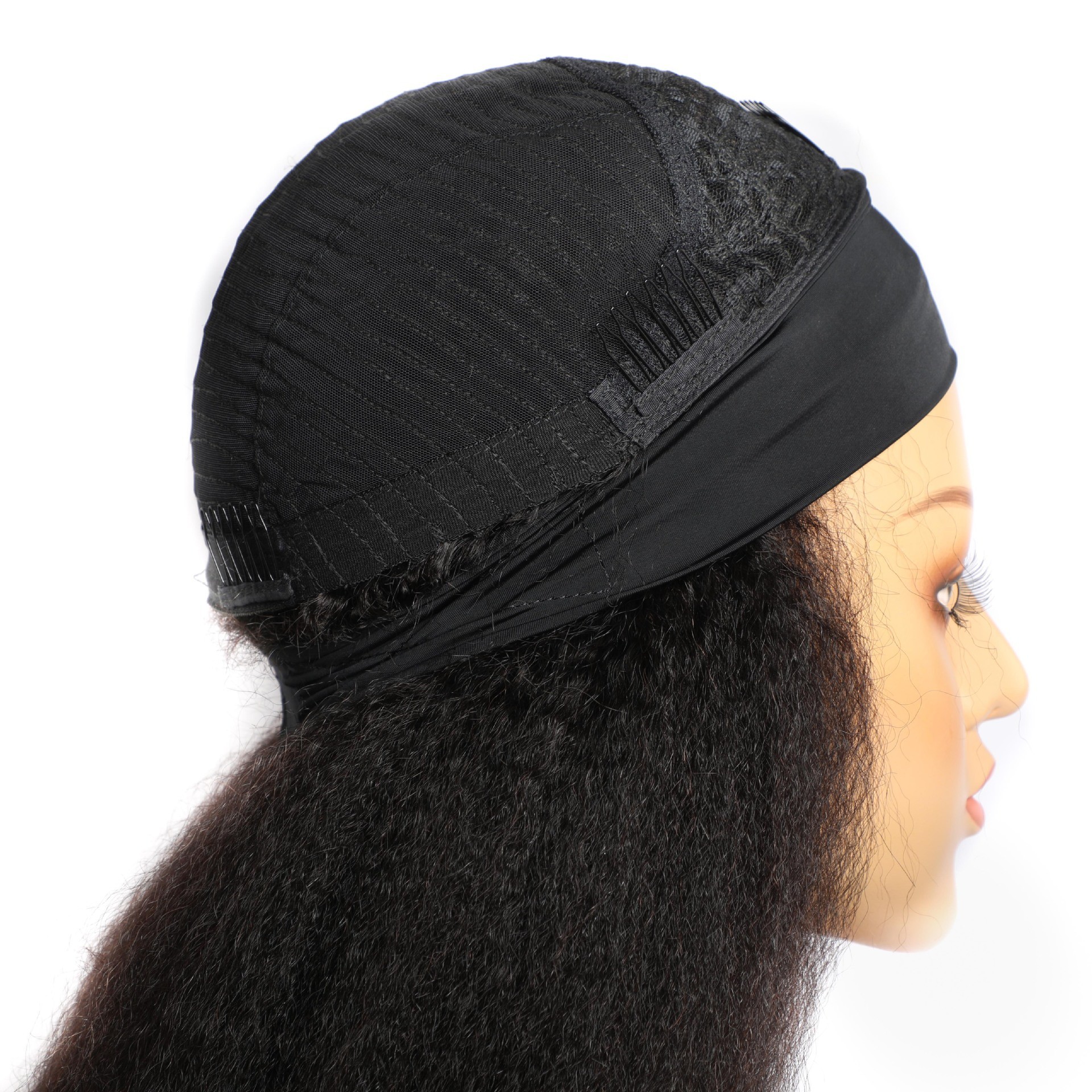 European and American export style headscarves, wigs, human hair with yaki pattern, long hair, black brocade hair products Item Picture