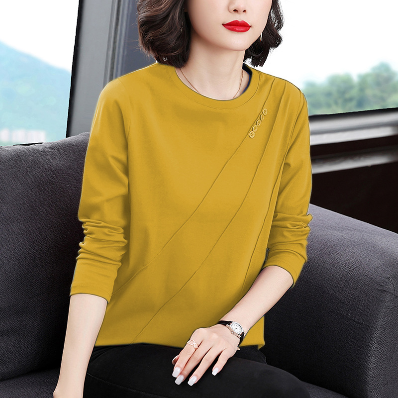 Round Neck Long Sleeve T-Shirt Women 2022 Spring And Autumn New Loose Base Shirt Fashion Middle-Aged And Elderly Mothers Red Top Specification drawing