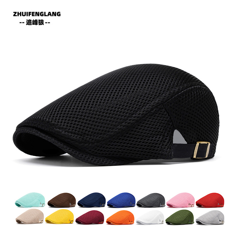 Summer perforated mesh baseball caps, breathable berets, women's Korean-style trendy sun hats, men's solid-colored forward hats