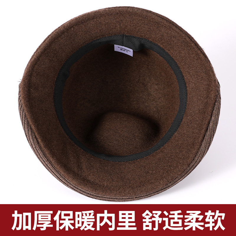 Little Fragrant British Retro Wool Basin Hat Women's Autumn/Winter Fashion Mom Top Hat Middle-Aged Temperament Warm Fisherman Hat details Picture