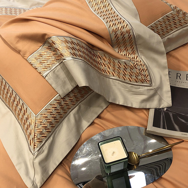 British style 100-piece all-cotton volcanic small brushed four-piece set embroidered double-piece duvet cover pure cotton bedding, high-end Specification image