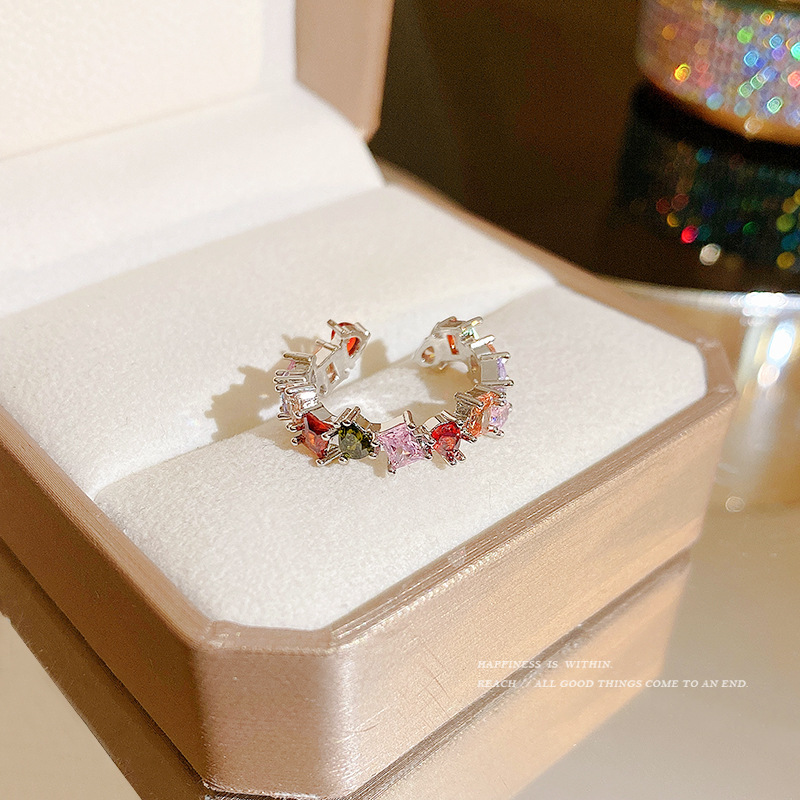 Retro colored and exquisite zircon open ring, women's light luxury adjustable index finger ring, unique and niche ring wholesale