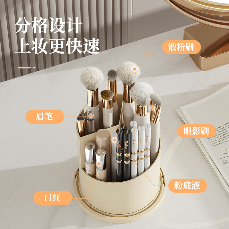 Rotatable cosmetic storage box, transparent sliding door, pen holder, lipstick, eyebrow pencil, makeup brush, dressing table and desktop supplies Application Scenario