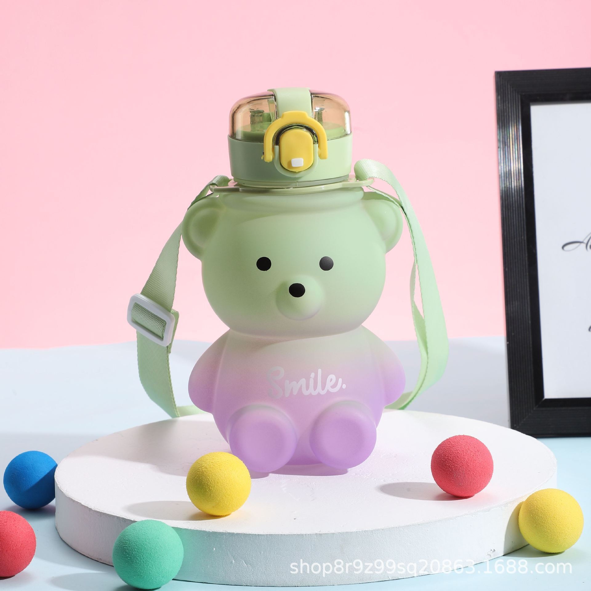Frosted Bear Kettle Cartoon Girl Summer Cute Student Sippy Cup Cute Kids Water Cup With Lid With Carrier Specification drawing