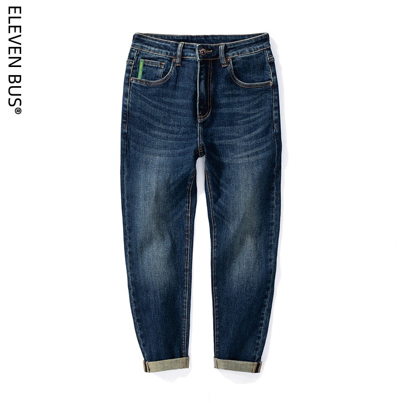 American trendy stretch jeans for men, thickened with fleece, loose straight leg, casual and versatile washed long pants for men Item Picture