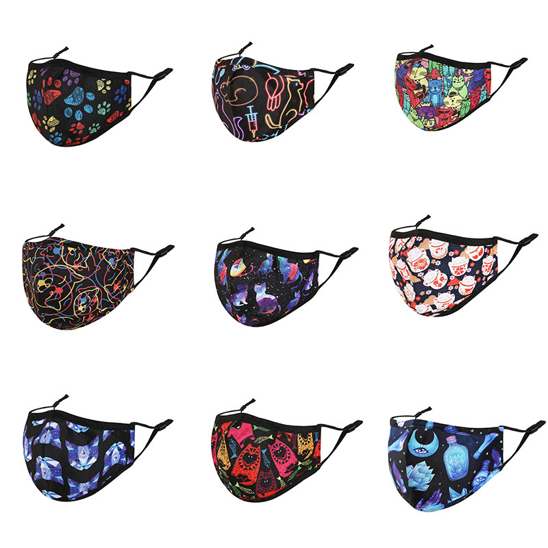 Cross-border fashion Amazon kitten Breathable cloth mask pure cotton adult dust-water sunscreen mask hanging ear filter full figure