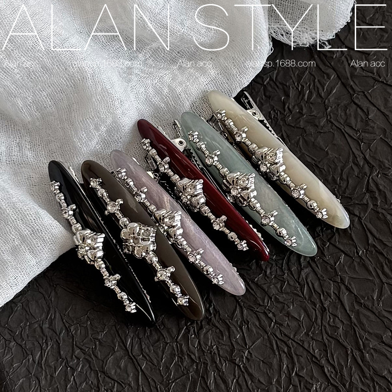 A LAN's new high-end brand metal acetate fringe clip, bangs clip, exquisite ducktail clip, retro high-quality hair accessory Specification image