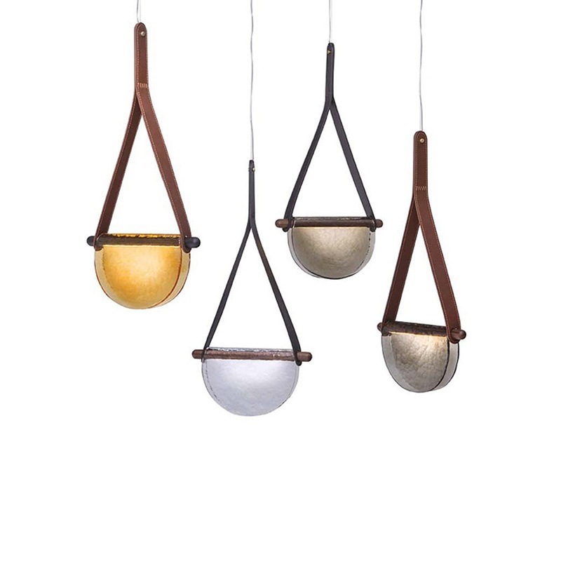 Nordic restaurant bar counter single-head glass chandelier, postmodern hotel room industrial-style handcrafted leather light luxury lamps
