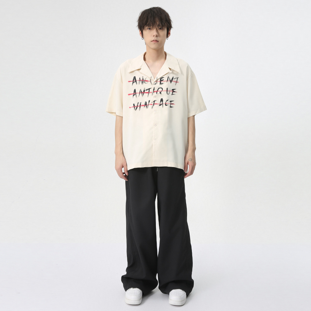 MTLCLOTHES men's Wear: 2024 Summer Collection New American fashion letter design sense lapel shirt short-sleeved trend Specification image
