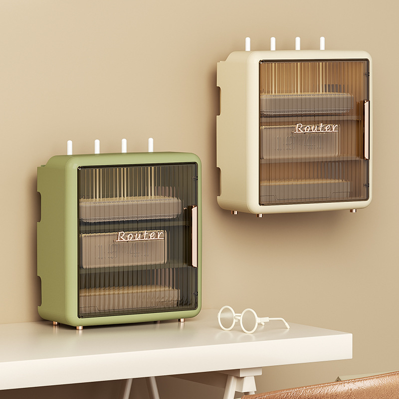 wifi收纳盒无线路由器收纳电线插线板整理机顶盒置物架免打孔家用图