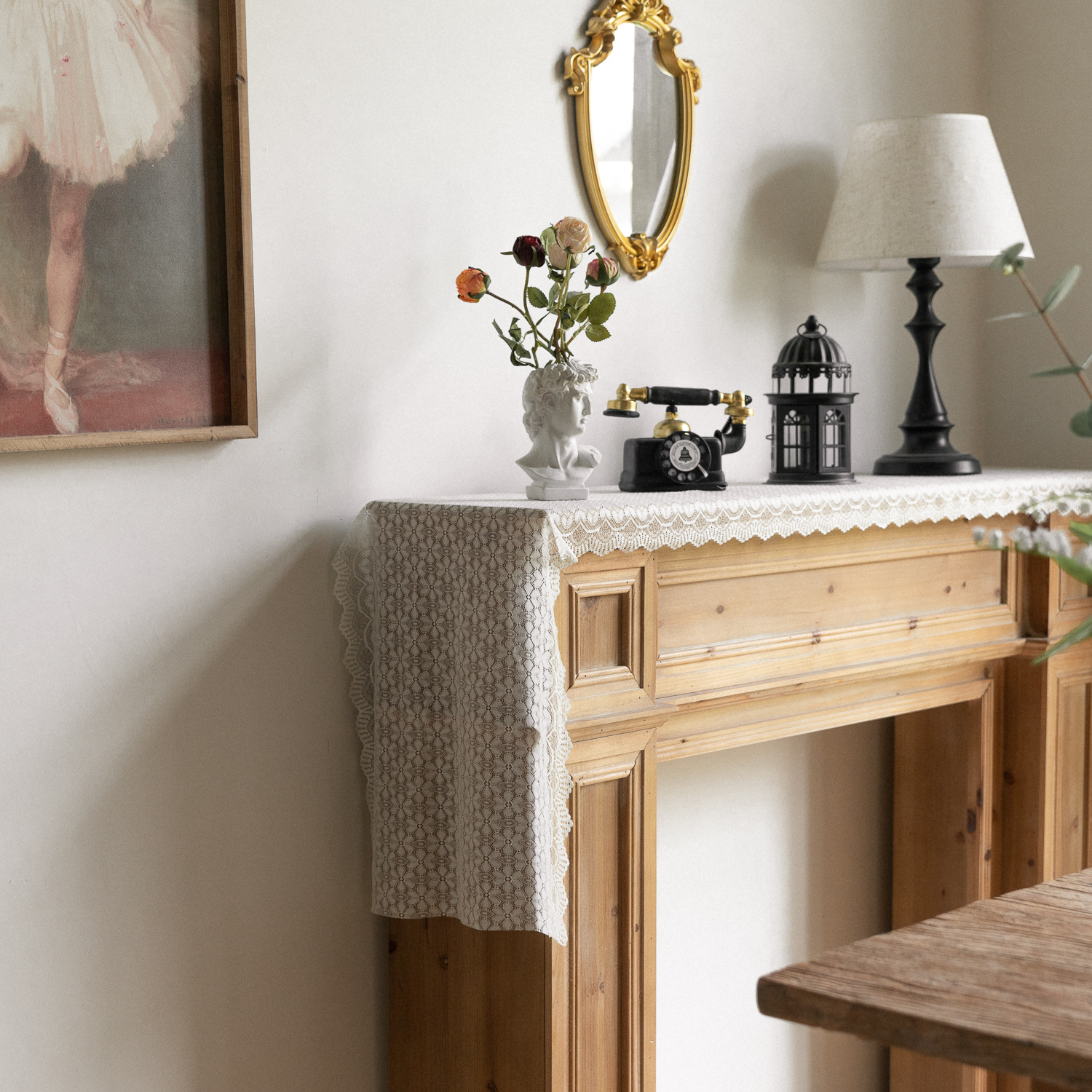 Lace table flag, American retro tablecloth, TV cabinet cover, home Chinese trend decoration bed flag, dressing table scarf, cross-border manufacturer Specification image